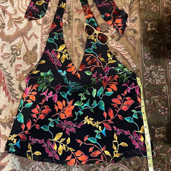 alice + olivia Maris Women’s Silk Haler Top.  Medium NWT Black Multicolor - Picture 8 of 12